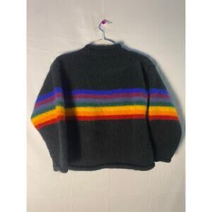 Avatar Rainbow Striped Black Crewneck Pullover Sweater Women's Small Wool Blend